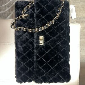 no brand black sling crossbody fur bag